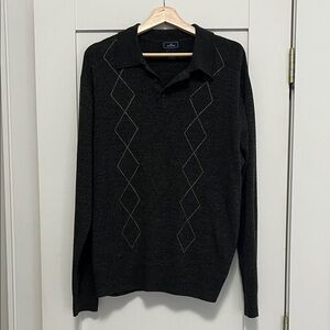 Dockers Men's Black V-Neck Polo Sweater with Argyle Stitch